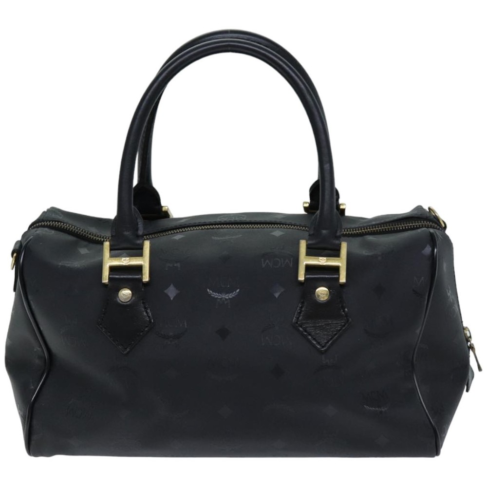 MCM Vicetos Logogram Boston Bag Coated Canvas Black Auth tb1091 - Picture 2 of 16